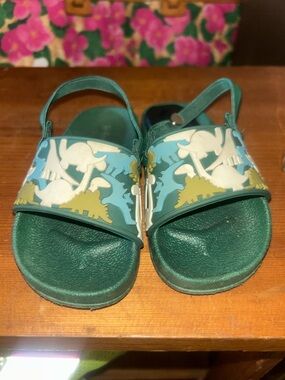 Kids Green Dinosaur Slide Sandals
